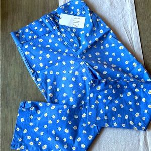 NWT Zara medium crop pant blue daisys summer🌼🌼 (A)